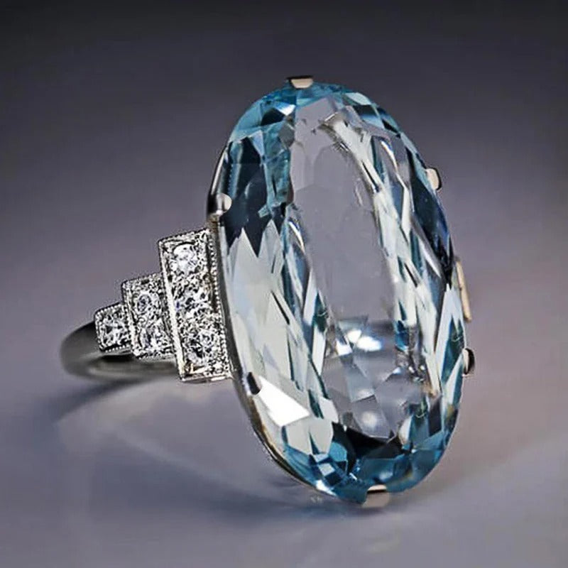 Vintage Oval Sky Blue Stone Ring-Ariette Jewelry