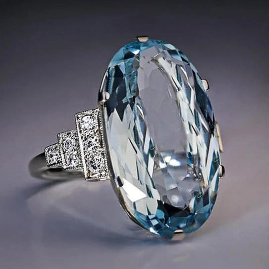 Vintage Oval Sky Blue Stone Ring-Ariette Jewelry
