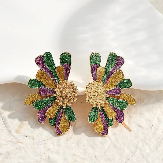 Gold Vintage Colorful Flower Crystal Earrings-Ariette Jewelry