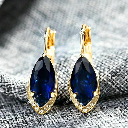 Vintage Gold Navy Crystal Earrings-Ariette Jewelry