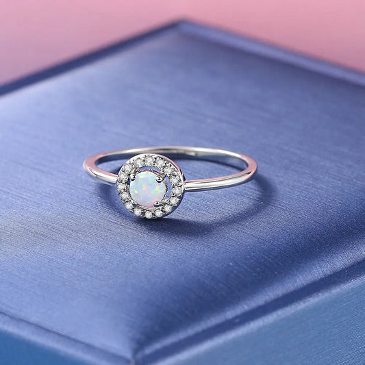 Vintage Silver Halo Opal Ring-Ariette Jewelry