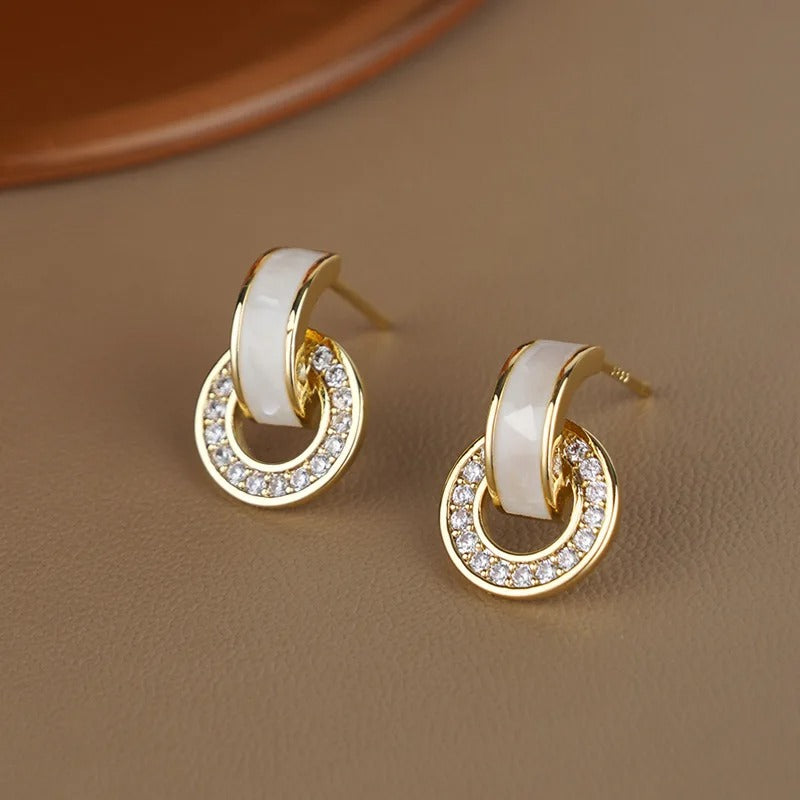 Gold & White Sparkling Crystal Hoop Earrings-Ariette Jewelry