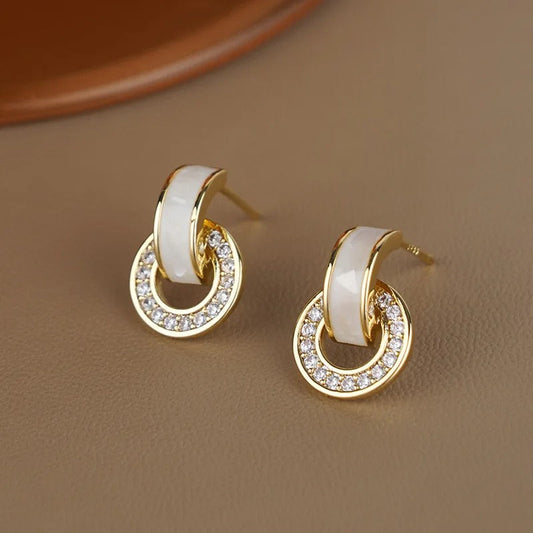 Gold & White Sparkling Crystal Hoop Earrings-Ariette Jewelry