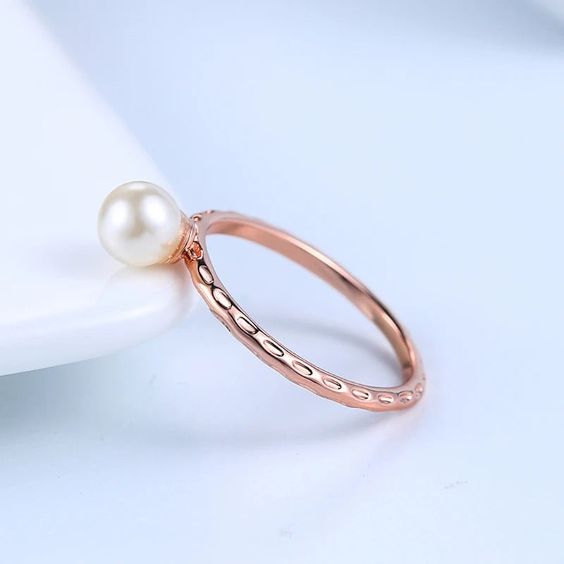 Classic Rose Gold Pearl Accent Ring-Ariette Jewelry
