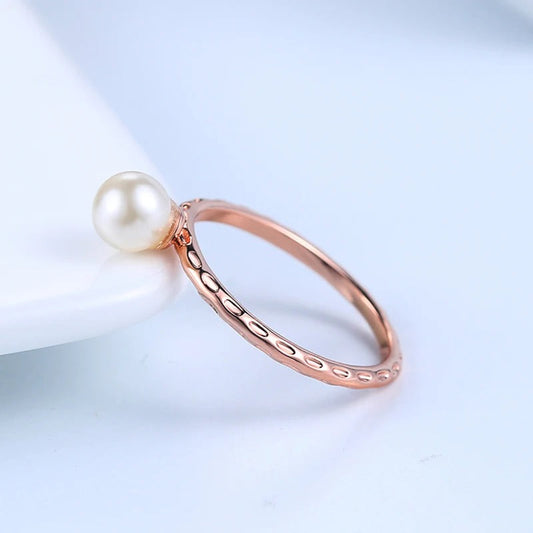Classic Rose Gold Pearl Accent Ring-Ariette Jewelry