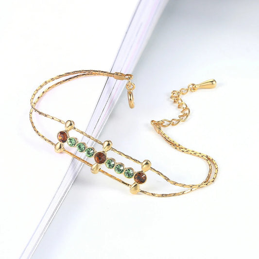 Retro Gold Green & Brown Gemstone Accent Bracelet-Ariette Jewelry