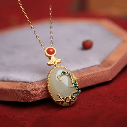 Classic Inlaid Floret Clavicle Chain Gold Pendant Necklace-Ariette Jewelry
