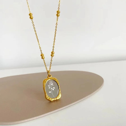Gold Rose Charm Pendant Necklace-Ariette Jewelry