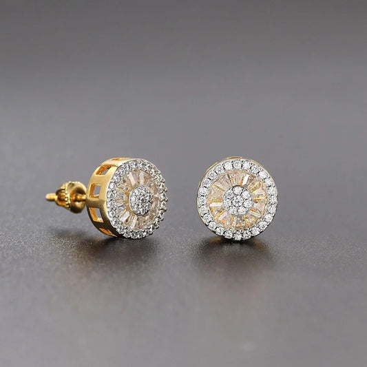 Classic Gold Round Crystal Halo Stud Earrings-Ariette Jewelry