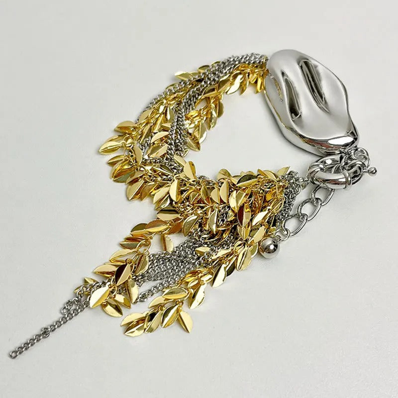 Vintage Gold & Silver Adjustable Leaf Charm Bracelet-Ariette Jewelry