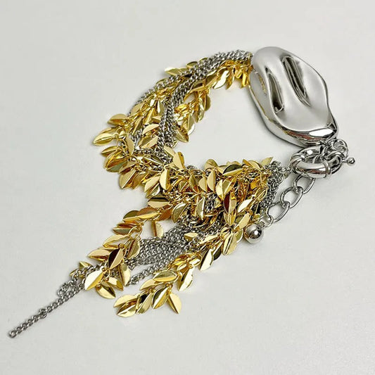 Vintage Gold & Silver Adjustable Leaf Charm Bracelet-Ariette Jewelry