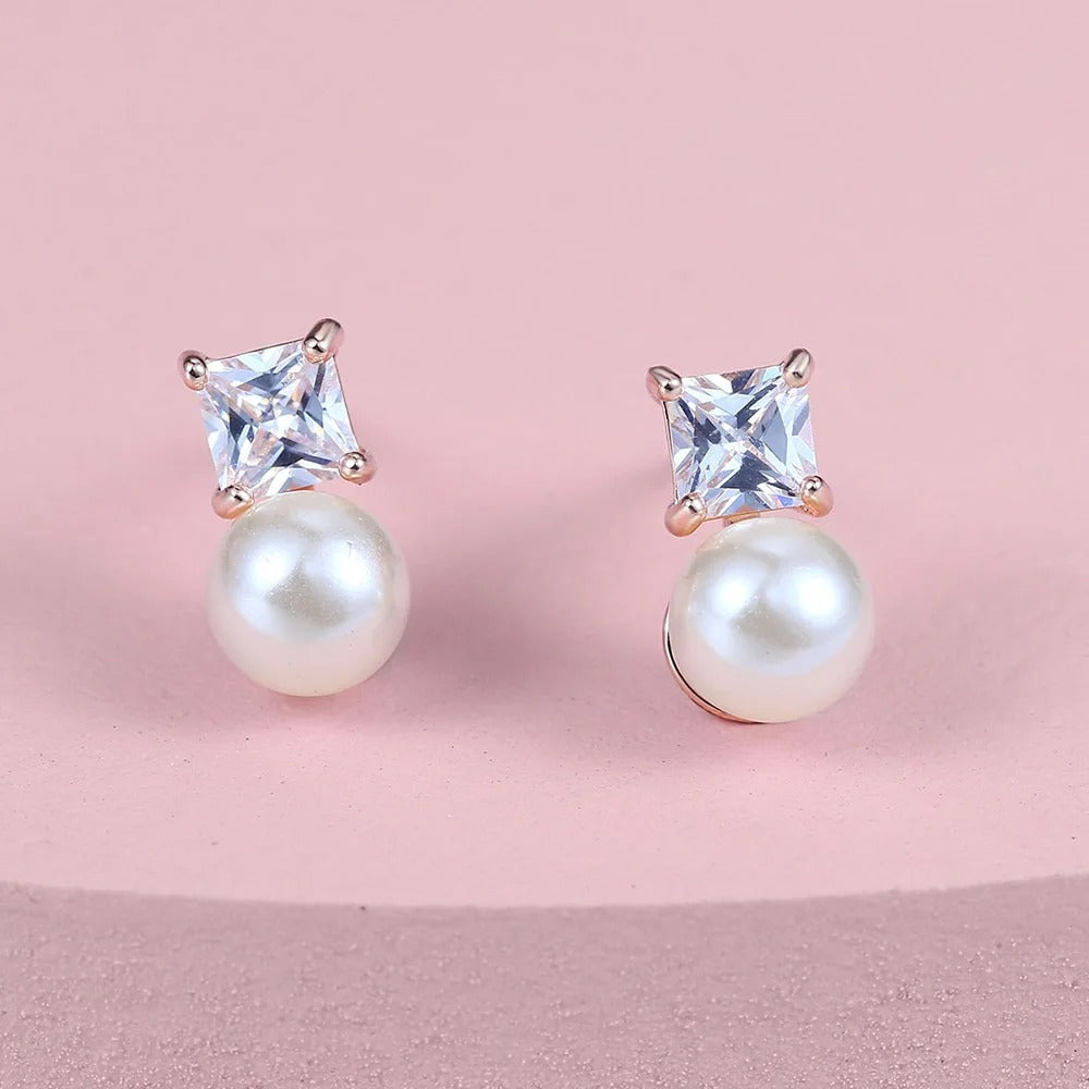 Vintage Rose Gold Square Cut & Pearl Earrings-Ariette Jewelry