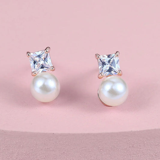 Vintage Rose Gold Square Cut & Pearl Earrings-Ariette Jewelry