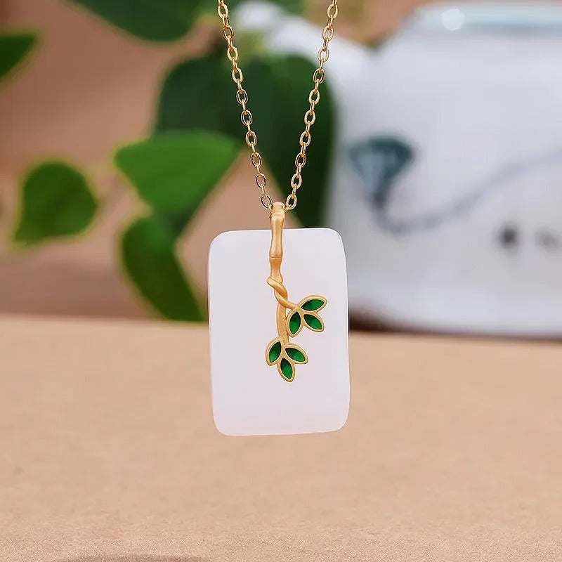 Classic White Stone Gold Leafy Branch Pendant Necklace-Ariette Jewelry