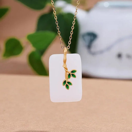 Classic White Stone Gold Leafy Branch Pendant Necklace-Ariette Jewelry