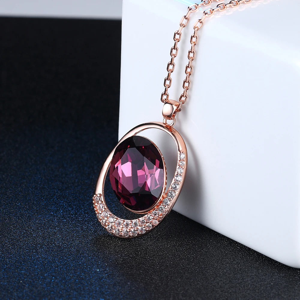 Classic Rose Gold Purple Oval Gemstone Necklace-Ariette Jewelry