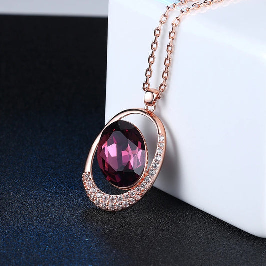 Classic Rose Gold Purple Oval Gemstone Necklace-Ariette Jewelry