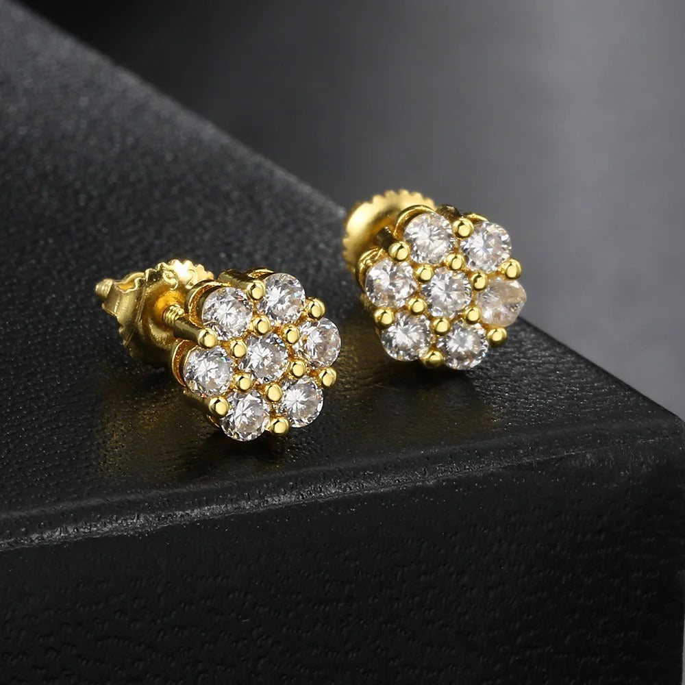 Classic Gold Cluster Floral Sparkling Crystal Stud Earrings-Ariette Jewelry