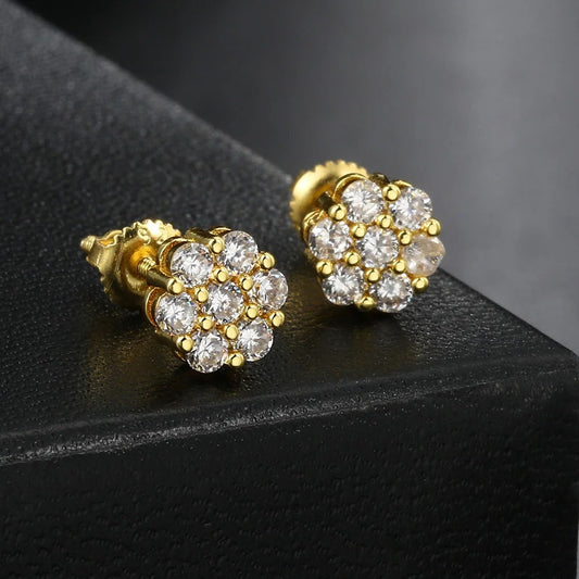 Classic Gold Cluster Floral Sparkling Crystal Stud Earrings-Ariette Jewelry