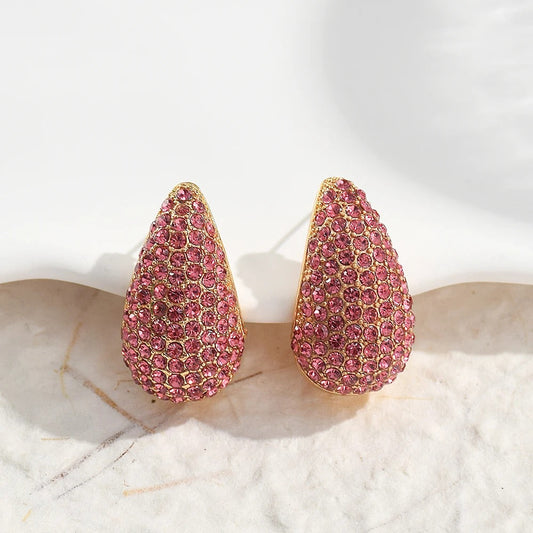 Vintage Pink Crystal Gold Teardrop Earrings-Ariette Jewelry