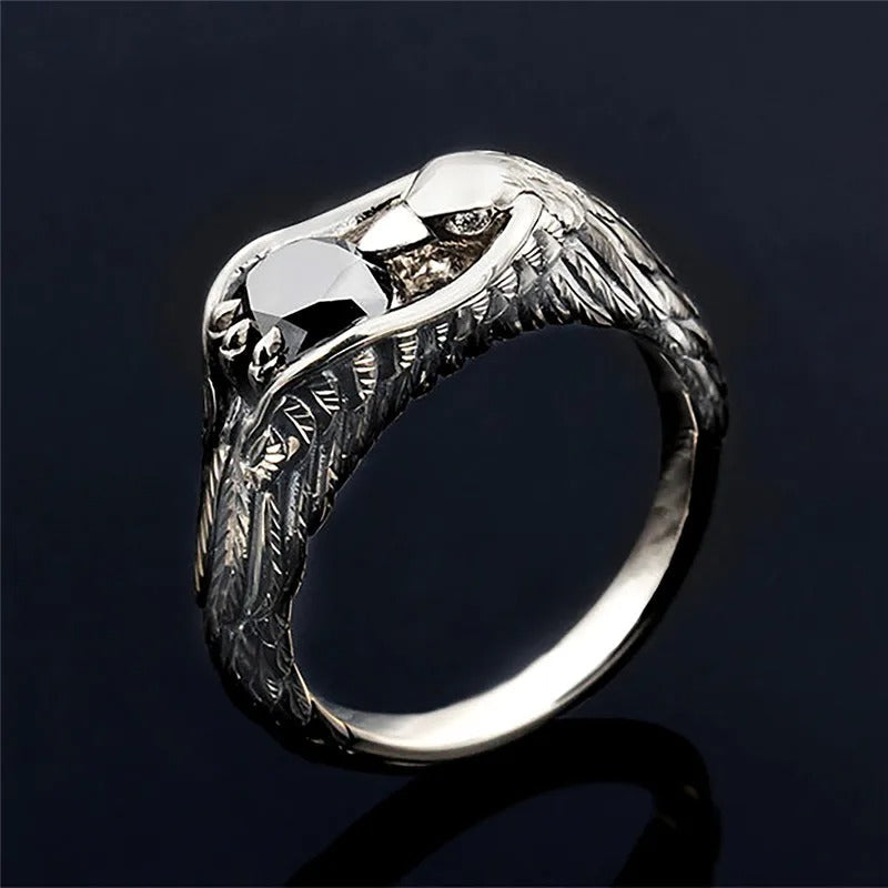 Vintage Silver Black Eagle Feather Ring-Ariette Jewelry