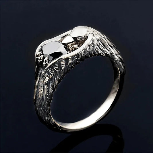 Vintage Silver Black Eagle Feather Ring-Ariette Jewelry
