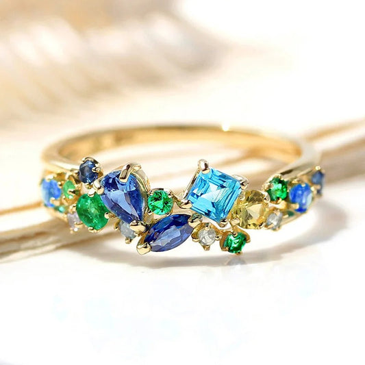 Vintage Multi-Tone Gem Gold Ring-Ariette Jewelry
