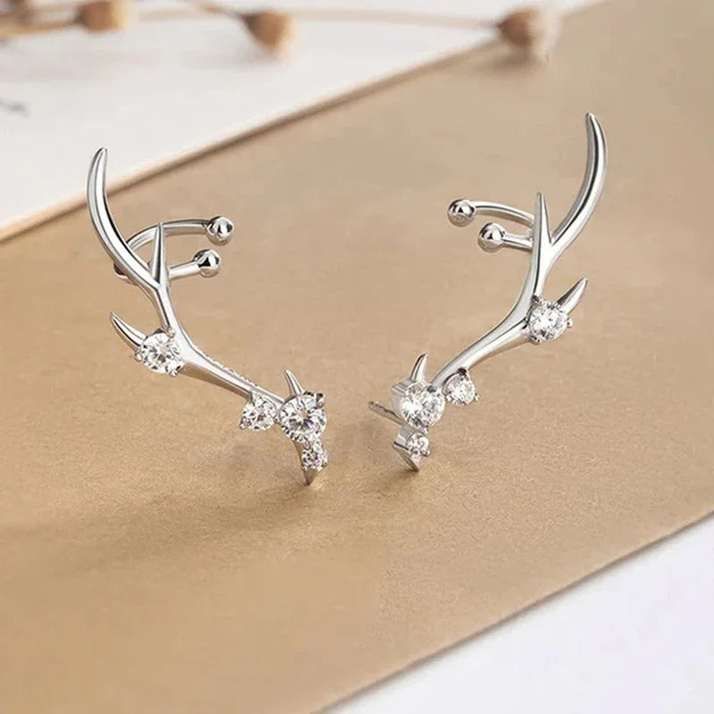 Silver Antler Crystal Earrings-Ariette Jewelry