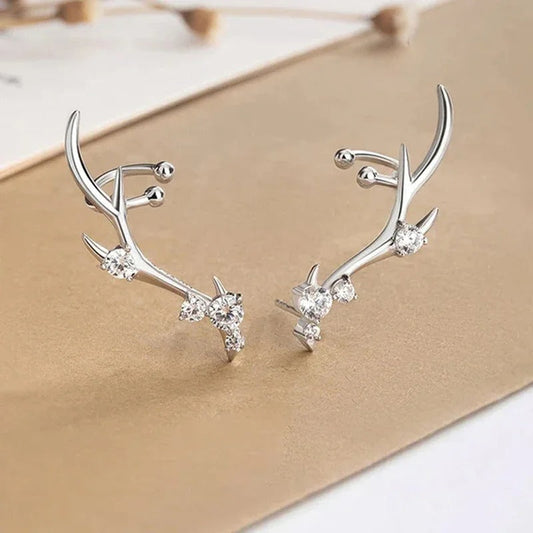 Silver Antler Crystal Earrings-Ariette Jewelry