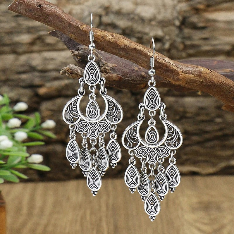 Antique Silver Drop Dangle Earrings-Ariette Jewelry