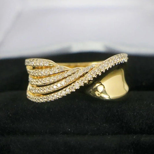Vintage Gold Sparkling Wave Ring-Ariette Jewelry