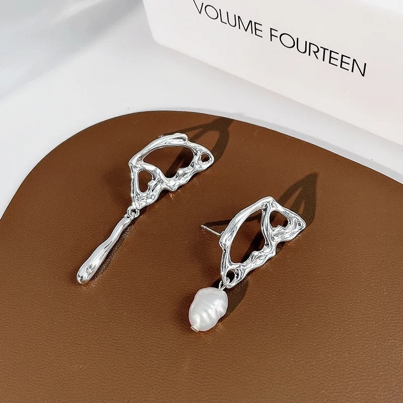 Vintage Silver Abstract Pearl Earrings-Ariette Jewelry