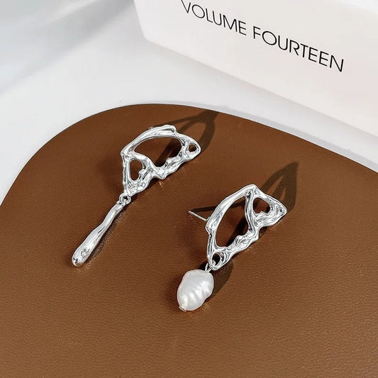 Vintage Silver Abstract Pearl Earrings-Ariette Jewelry