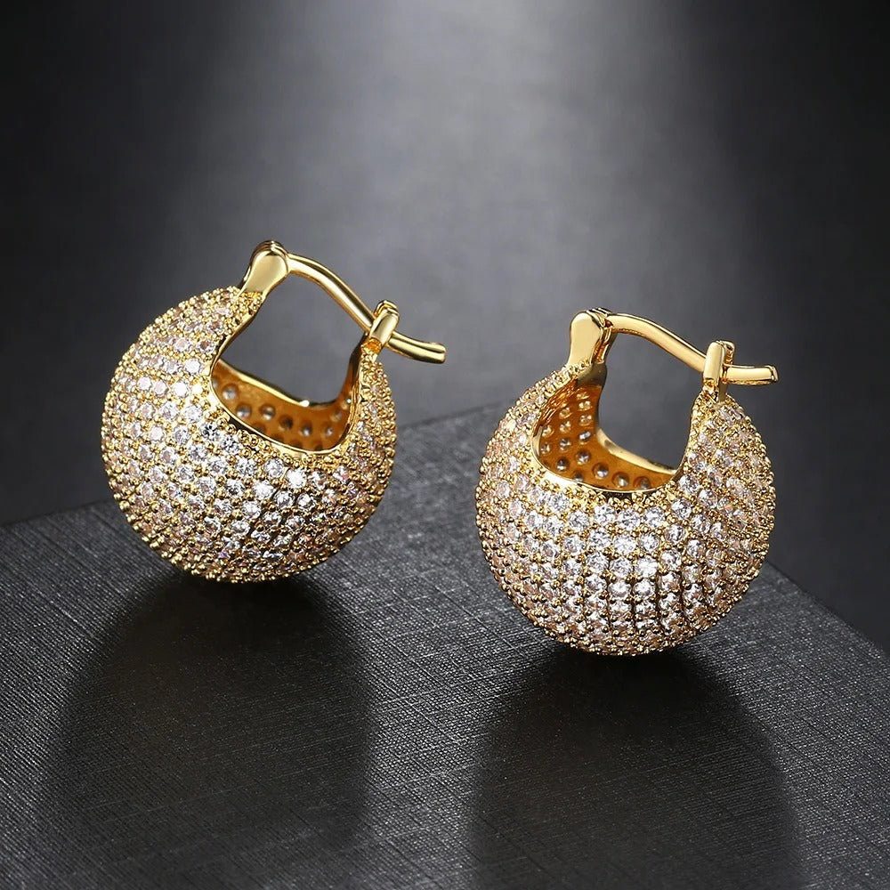 Timeless Gold Crystal-Studded Hoop Pave Earrings-Ariette Jewelry