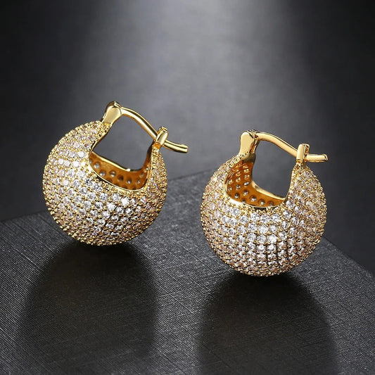 Timeless Gold Crystal-Studded Hoop Pave Earrings-Ariette Jewelry