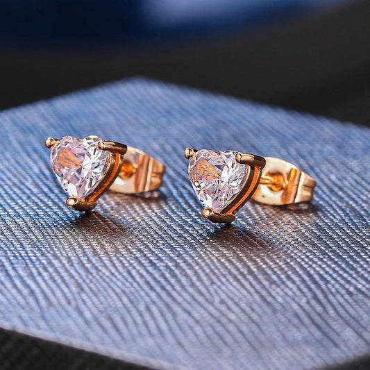 Vintage Rose Gold Heart-Shaped Crystal Earrings-Ariette Jewelry