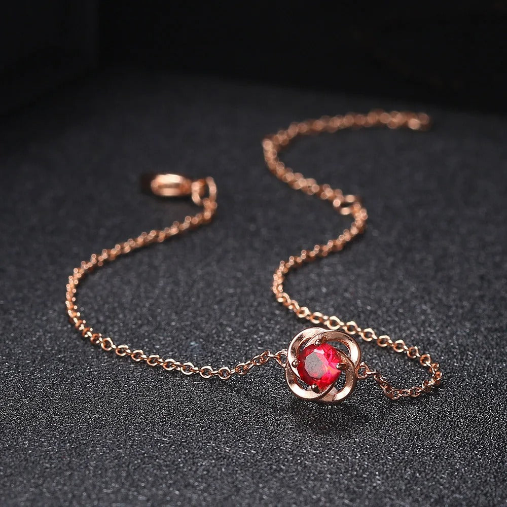 Rose Gold Red Crystal Flower Pendant Bracelet-Ariette Jewelry