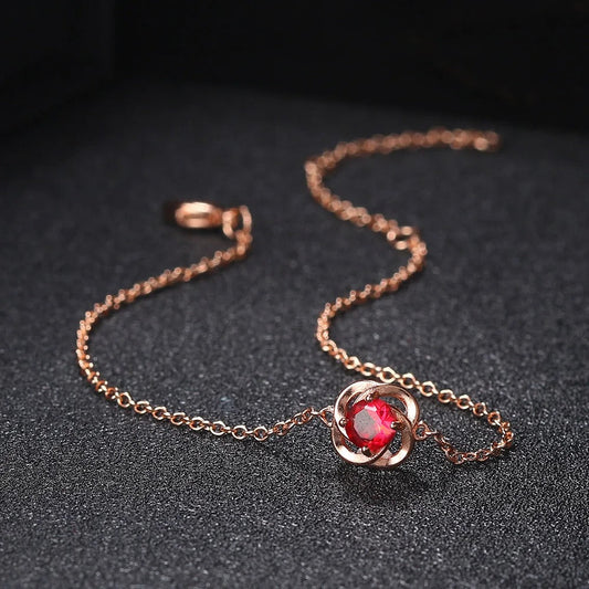 Rose Gold Red Crystal Flower Pendant Bracelet-Ariette Jewelry