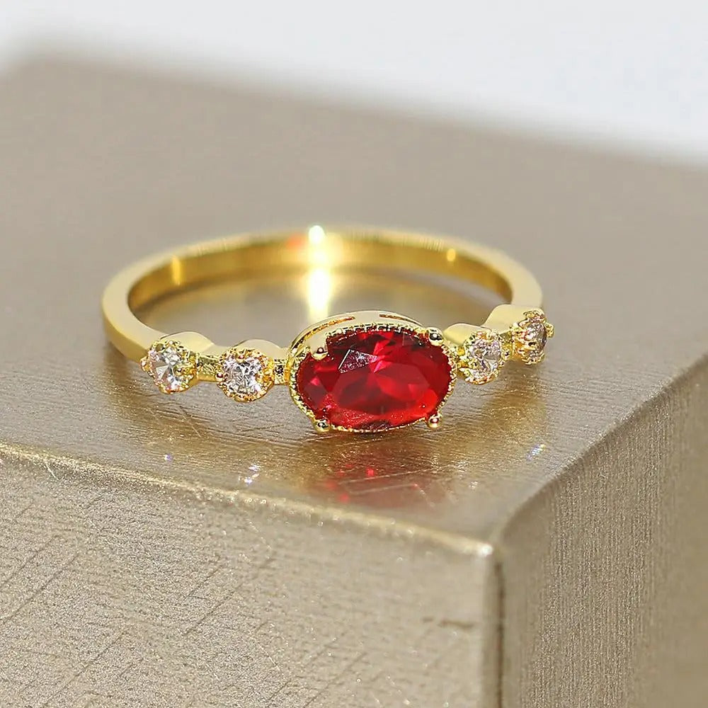 Vintage Gold Vibrant Red Oval Stone Ring-Ariette Jewelry