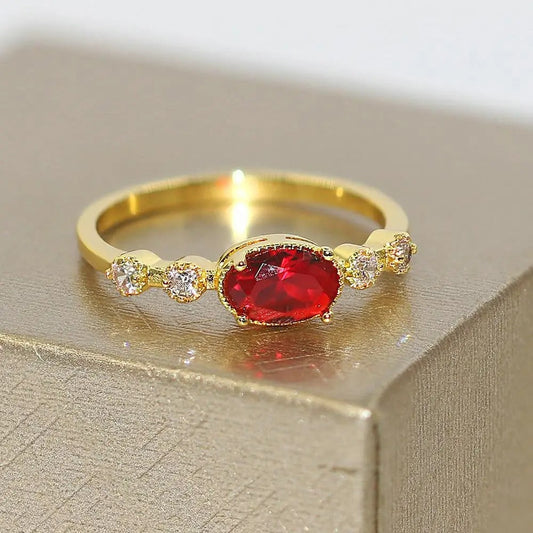 Vintage Gold Vibrant Red Oval Stone Ring-Ariette Jewelry