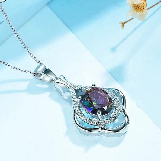 Silver Multicolor Gem Pendant Necklace-Ariette Jewelry