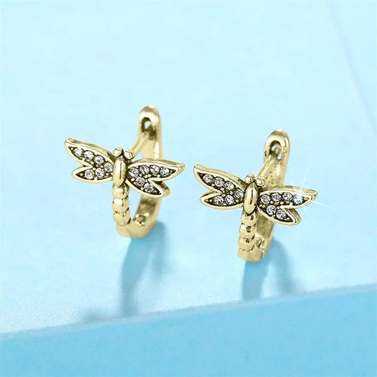 Vintage Gold Delicate Dragonfly Earrings-Ariette Jewelry