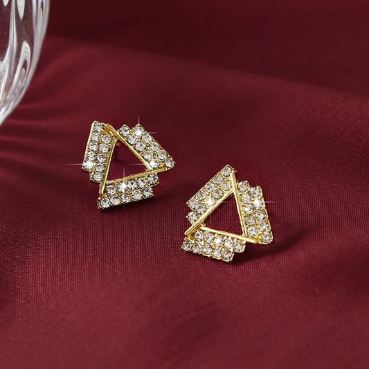 Vintage Crystal Triangle Stud Earrings-Ariette Jewelry