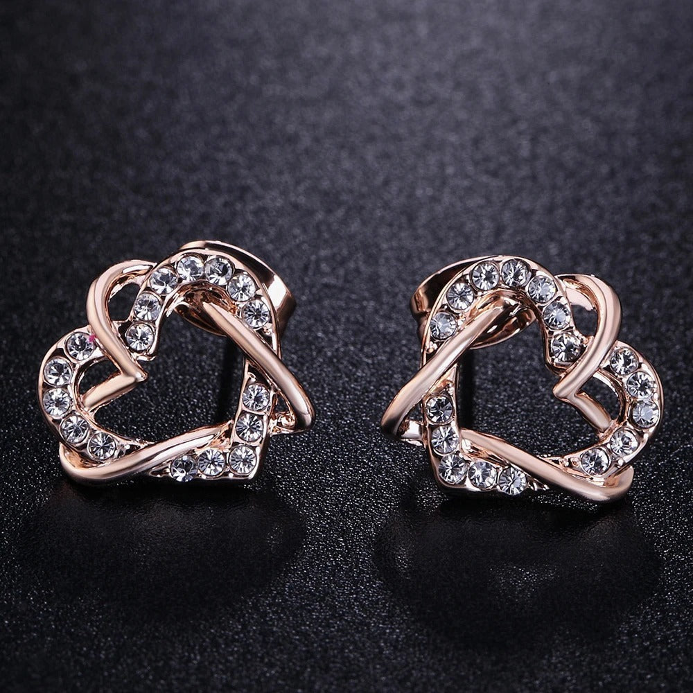 Rose Gold Intertwined Heart Crystal Earrings-Ariette Jewelry