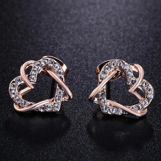 Rose Gold Intertwined Heart Crystal Earrings-Ariette Jewelry