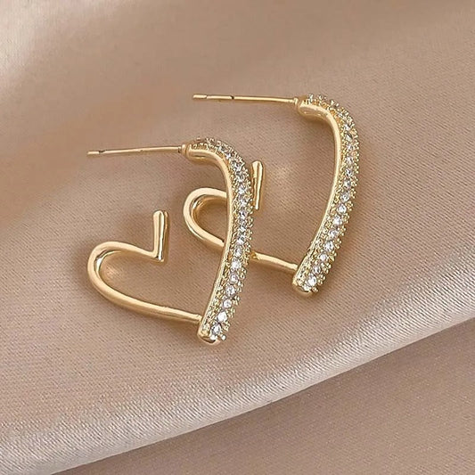 Gold Crystal Pave Heart Hoop Earrings-Ariette Jewelry