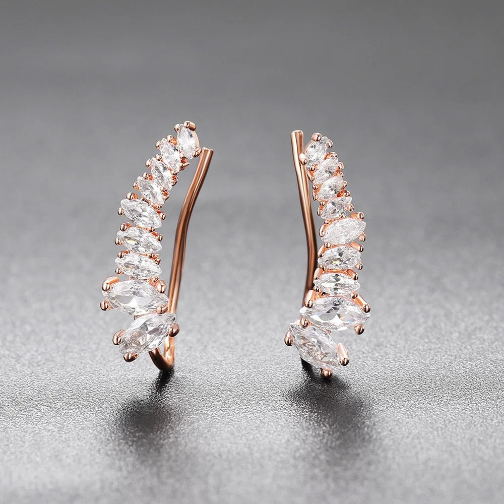 Vintage Rose Gold Marquise Crystal Hoop Earrings-Ariette Jewelry