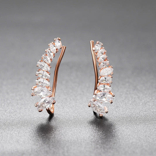 Vintage Rose Gold Marquise Crystal Hoop Earrings-Ariette Jewelry