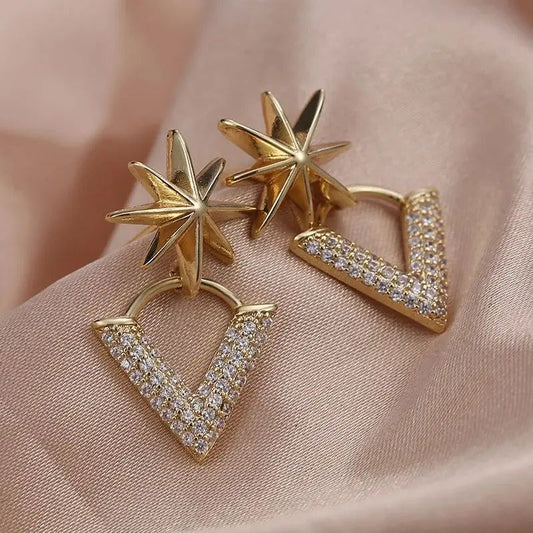 Vintage Gold Star & V-Shaped Earrings-Ariette Jewelry