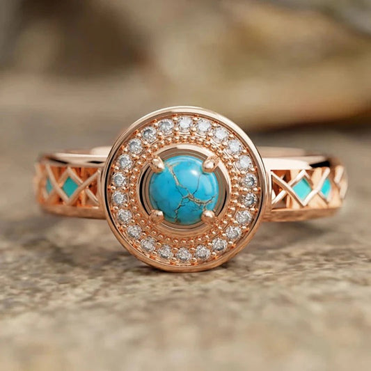 Vintage Rose Gold & Turquoise Ring-Ariette Jewelry
